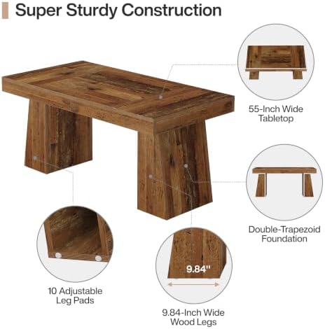Tribesigns 55" Executive Desk, Wooden Office Desk with Double Pedestal, Modern Simple Computer Writing Table for Home Office, Mix Brown