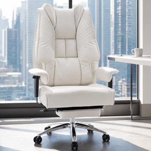 EXCEBET Big and Tall Executive Office Chair 400lbs Wide Seat, PU White