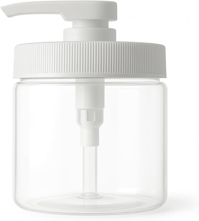 Royal Massage 16oz Refillable Pump Jar with Locking Dip Tube Dispenser – BPA-Free Plastic Container for Massage Oils, Lotions, Creams – Ribbed Lid Wide-Mouth Jar – Durable & Reusable (Clear/White, 3)