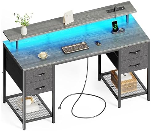 Huuger 55 inch Computer Desk with Power Outlets & 4 Drawers