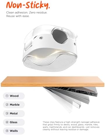 Cable Clips,12Pack Cord Holder Cord Organizer [1s Lock & Strongest Adhesive] Spring Cord Clips Phone Charger Wire Desk Cable Management Nightstand Home Office School Decor Women Cute Desk White