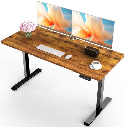 Veken 55 Inch Large Electric Standing Desk, Gaming Table, Brown