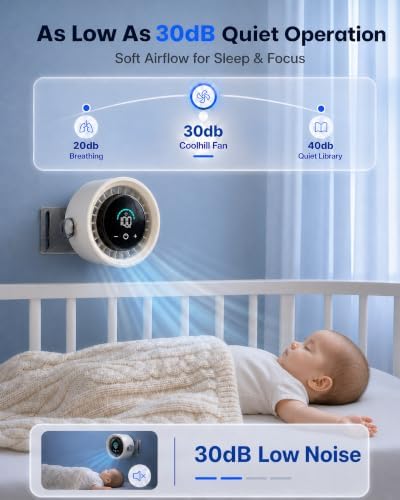 Cordless Wall Mounted Fan, Small Rechargeable Wall Fan for Bedroom and Kitchen, 100 Speeds Quiet Fan with Digital Display, 120° Tilt 2-in-1 Portable Desk Fan for Bunk Bed(White)