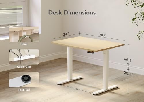 Claiks Electric Height Adjustable Standing Desk, 40x24 Inch, Nature