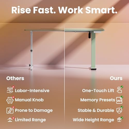 HUANUO 32x19 Inch Small Electric Standing Desk, Adjustable, Sage Green