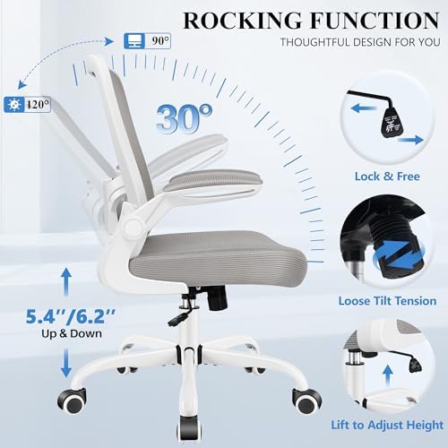 FelixKing Office Chair, Ergonomic Desk Chair Breathable Mesh Chairs Adjustable High Back Lumbar Support Flip-up Armrests, Executive Rolling Swivel Comfy Computer Chairs Home Office Gray