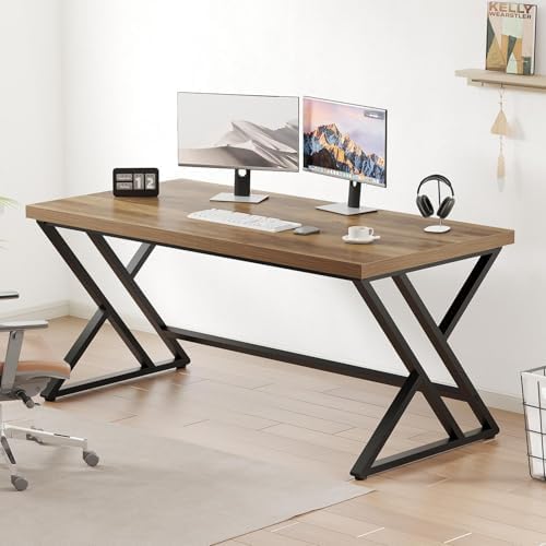 LVB 55 Inch Modern Computer Office Desk Metal Wood Writing Desks Rustic Oak