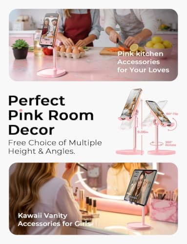 LISEN Cell Phone Stand iPhone Holder for Desk, Pink Gifts Gadgets Organizer