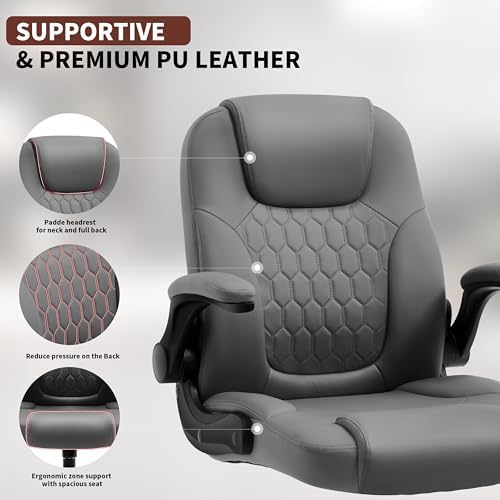 PU Leather Office Chair Swivel Lumbar Support for Short People Grey