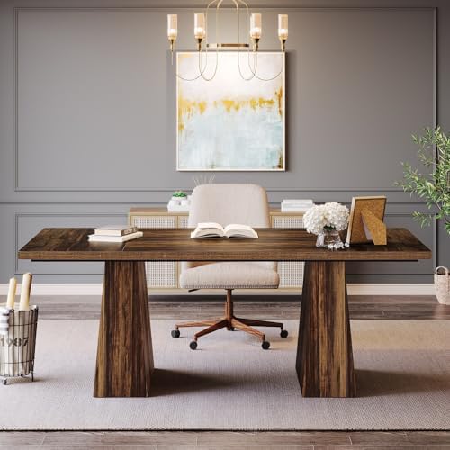 Tribesigns 63-Inch Executive Desk, Large Office Computer Desk with Double Pedestal, Modern Simple Workstations Writing Table Conference Table Business Furniture for Home Office, Rustic Brown