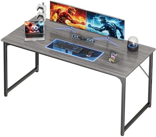 PRAISUN 55 X 24 Inch Computer Desk with Deeper Desktop, Gaming Office Writing Work Desk for Home Office, Study, Bedroom, Work from Home, Metal Frame, Grey