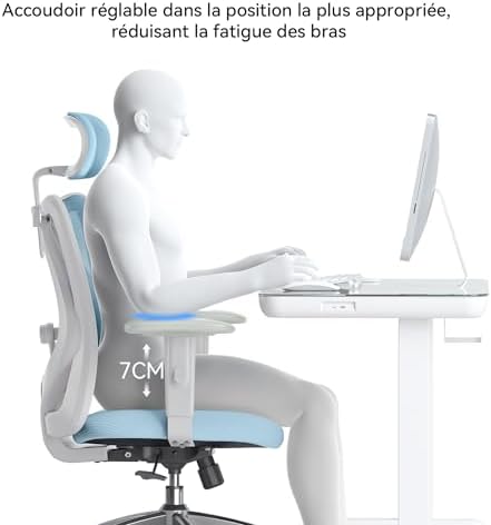 SIHOO M18 Ergonomic Office Chair, Computer Desk Chair with Adjustable Headrest and Lumbar Support, High Back Executive Swivel Chair for Home Office (Light Blue)