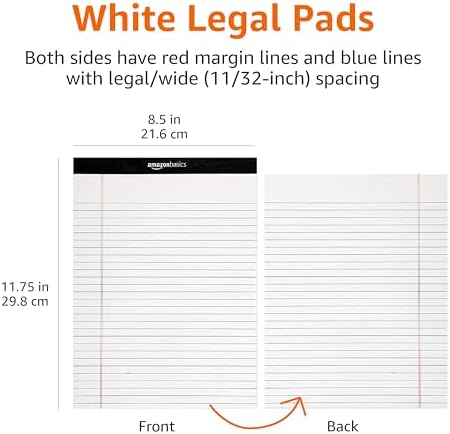 Amazon Basics Wide Ruled Lined Writing Note Pads for Office Supplies, 8.5" x 11.75", White, 12-Pack of 50 Perforated Sheets
