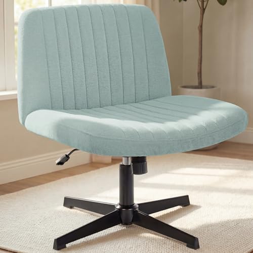 NEO Chair Criss Cross Chair No Wheel Vanity Desk Chair Wide Armless Cross Legged Office Comfy Makeup Adjustable Computer Task for Home Office Fabric (Mint)