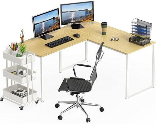 SHW Mission 55 x 60 L-Shape Home Office Computer Desk, Oak