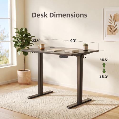 Claiks Electric Height Adjustable Standing Desk, 40x24 Inch, Deep Black