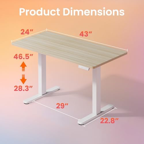 HUANUO 43x24 Inch Electric Standing Desk, Height Adjustable, Light Walnut