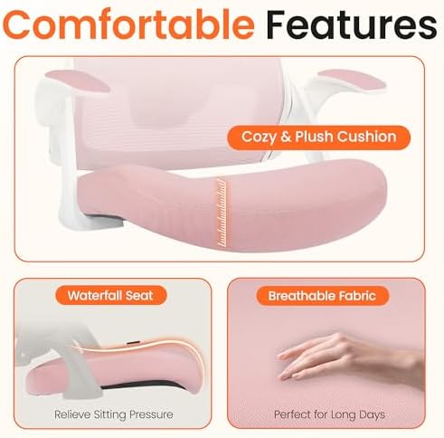 NEO CHAIR Office Desk Mesh Chair with Adjustable Ergonomic Lumbar, Pink