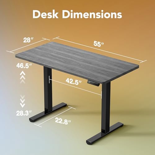 HUANUO 55x28 Inch Electric Standing Desk, Height Adjustable, Grey
