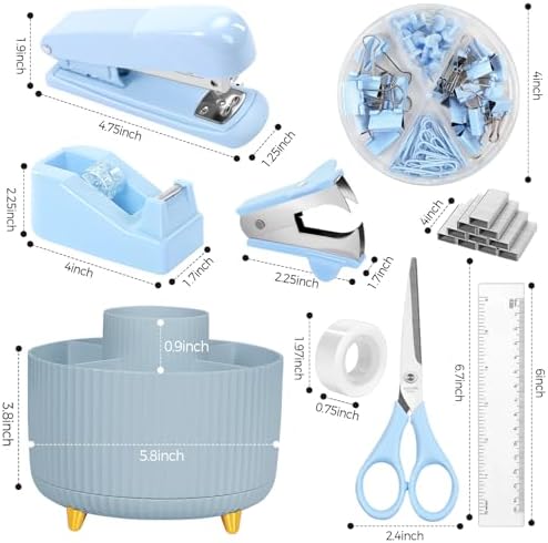 SKYDUE Blue Desk Accessories 11Pcs with Rotating Pen Holder for Desk