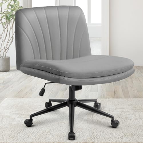 Orange Factory Criss Cross Chair, Wide Leather Vanity Desk Seat, Grey Pu