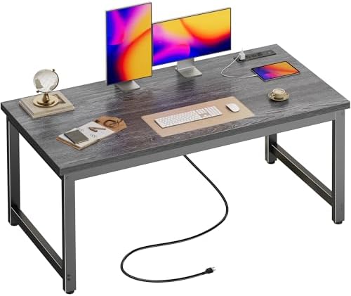 Huuger 55 x 24 inch Desk with Power Outlets & 0.95 Inch Thicker Desktop