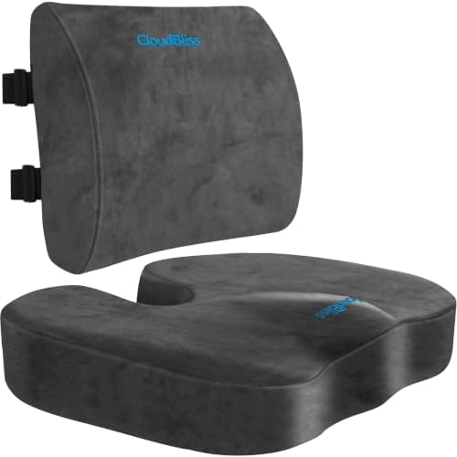 CloudBliss Ergonomic Seat Cushion & Lumbar Support Pillow Set, Grey, XL