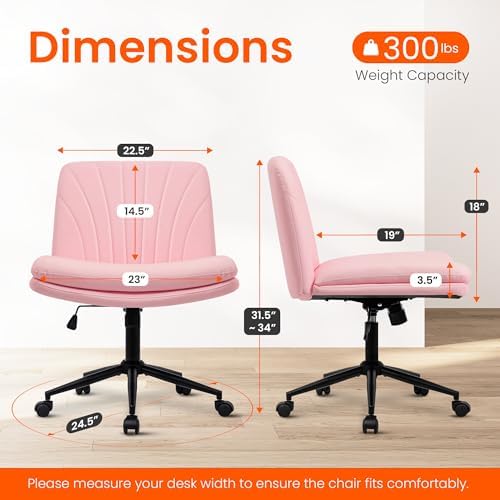 Orange Factory Criss Cross Chair, Wide Leather Vanity Desk Seat, Pink Pu