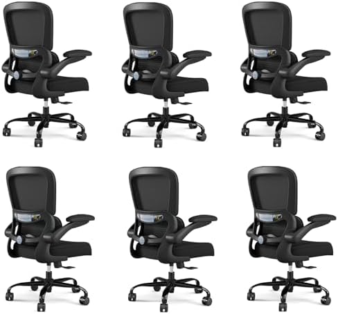 TRALT Office Chair - Ergonomic Desk Chair with Adjustable Lumbar Support, Mesh Computer Chair, Executive Chairs for Home Office Comfortable Lumbar Support Black Pack of 6