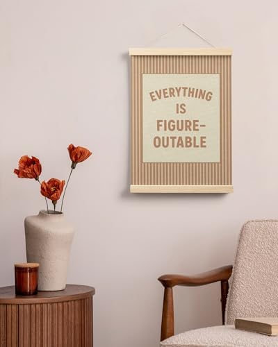 FGFK Everything Is Figureoutable Positive Affirmations Wall Art Poster Hanger Frame, Retro Warm Beige Inspirational Canvas Prints Framed Wall Decor for Office Classroom Home Bedroom, 12x16 Inch
