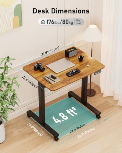 32" Small Rolling Electric Standing Desk Adjustable Height for Home Office