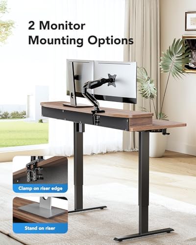 HUANUO 55" x 26" Electric Standing Desk with 2 Drawers, C-Clamp Mount Compatible, Height Adjustable Computer Desk, Home Office Stand Up Desk with 4 Preset Heights & 2 Hooks, Walnut