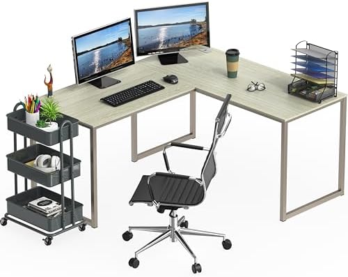 SHW Mission 55 x 60 L-Shape Home Office Computer Desk, Maple