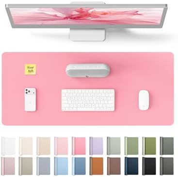 YSAGi Leather Desk Pad Protector, Large Mouse Pad, Non-Slip PU Leather Desk Blotter, Laptop Desk Pad/Mat, Waterproof Writing Pad for Office and Home (23.6" x 13.8", Pink)