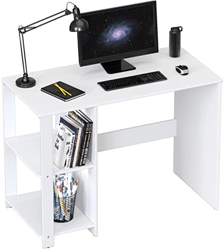 SHW 38-Inch Home Office Computer Desk with Shelves, White