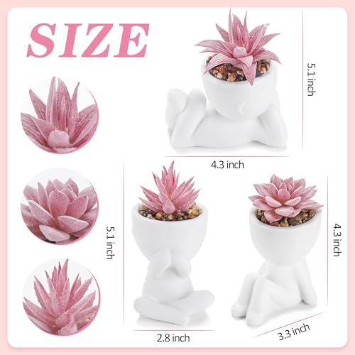 Der Rose 3 Pack Pink Fake Succulents in Human-Shaped Pots for Desk Decor