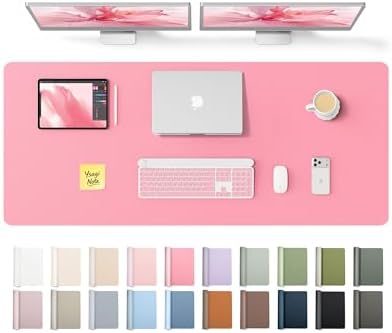 YSAGi Leather Desk Pad Protector, Office Desk Mat, Large Mouse Pad, Non-Slip PU Leather Desk Blotter, Laptop Desk Pad, Waterproof Desk Writing Pad for Office and Home (Pink,55" x 17.2")