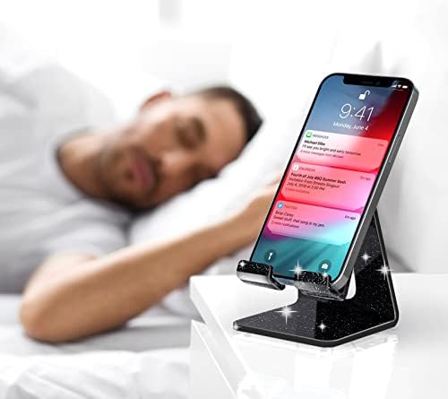 Crpich Acrylic Cell Phone Stand, Portable Phone Holder, Phone Stand for Desk, Compatible with Phone16 15 14 13 12 Pro Max Mini 11 Xr 8 Plus SE, Switch, Android Smartphone, Pad, Tablet, Glitter Black