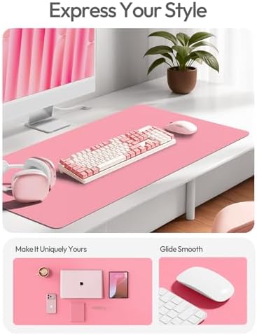 YSAGi Leather Desk Protector, Office Mat, Large Mouse Mat, Non-Slip PU Leather Blotter, Laptop Desk Mat, Waterproof Writing Pad for Office and Home(Pink, 63" x 24")