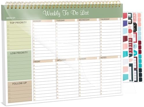 Thboxes Weekly To Do List Notepad, 8.5"x11" Desk Planner 52 Sheets, Green