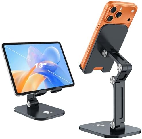 OCYCLONE Phone Stand, Foldable Cell Phone Stand Holder for Desk Office Accessories Adjustable Height and Angle iPhone Stand - Black