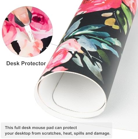QiyI PU Leather Large Mouse Pad, Office Décor, 31.5" x 15.7", Pink Flowers