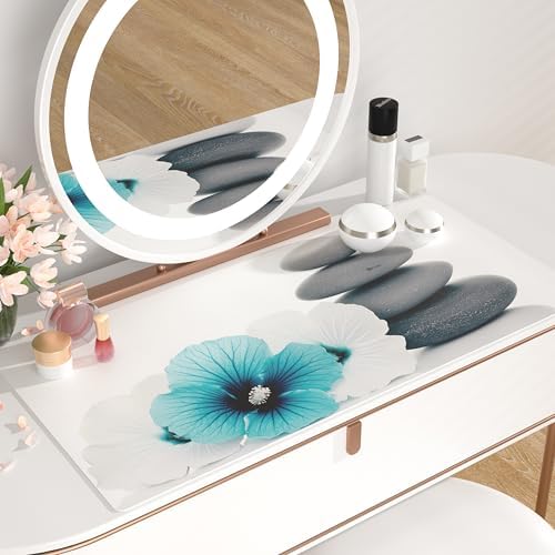QiyI PU Leather Large Mouse Pad, 31.5" x 15.7", Pebbles Flowers