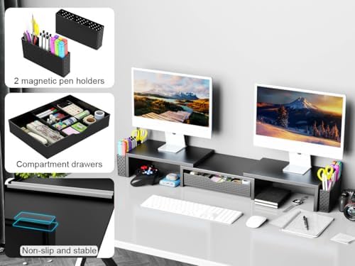 Spacrea Dual Monitor Stand Riser with Drawer and 2 Pen Holders