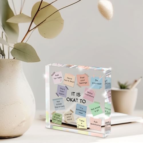 Note to Self Motivational Decor, "It's Okay..." Inspirational Desk Accessories, Mental Health Print Decorations for School Counseling Office Therapy Desktop Art Decoration School Counselor