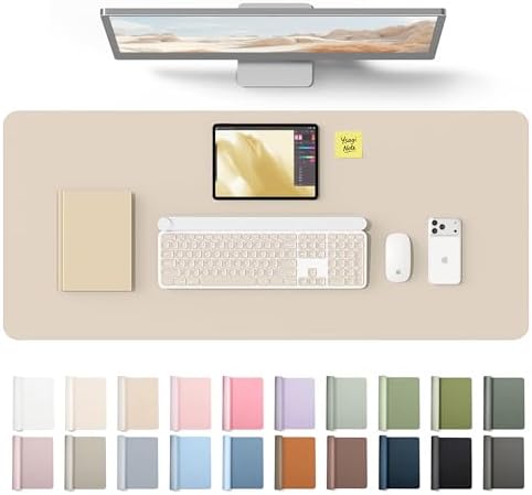 YSAGi Leather Desk Protector, Office Mat, Large Mouse Mat, Non-Slip PU Leather Blotter, Laptop Desk Mat, Waterproof Writing Pad for Office and Home(Eeggshell, 42" x 17.2")