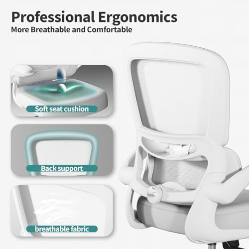 TRALT Office Chair - Ergonomic Desk Chair with Adjustable Lumbar Support, Mesh Computer Chair, Executive Chair for Home Office Comfortable Lumbar Support (1, Cloud White)