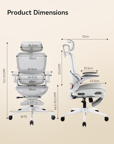 SIHOO B100 Pro Ergonomic Office Chair with Adaptive Lumbar Support, Computer Chair with Dual-Back, Desk Chair with 360° Rotatable & Flip-Up Armrests, 3D Wide Headrest, 2 Packs, Light Grey