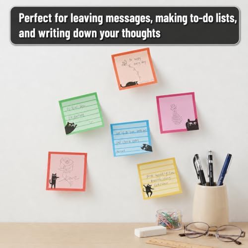 Mr. Pen- Black Cat Sticky Notes Set, 3" x 3", 6 Pads, 480 Sheets
