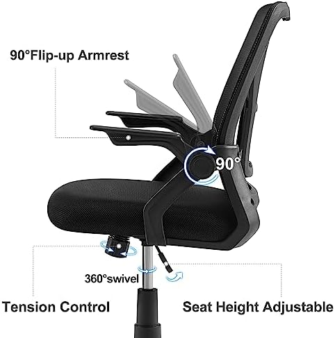 VECELO Mid-Back Swivel Ergonomic Office Chair with Adjustable Arms, Mesh Lumbar Support for Computer Task Work, Black